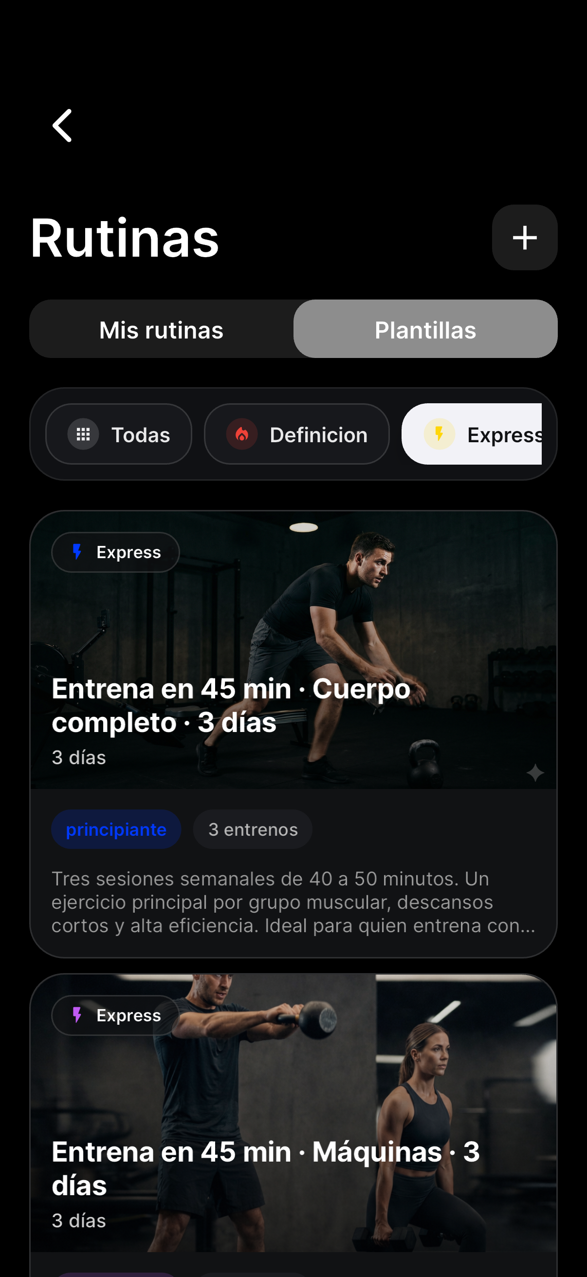 Pantalla de rutinas en Stronnect